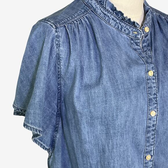 Gap Ruffle Collar Flutter Sleeve Denim Chambray Button Front Top Size Small - Picture 8 of 10